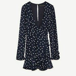 Zara Navy Polka Dot Wrap Romper